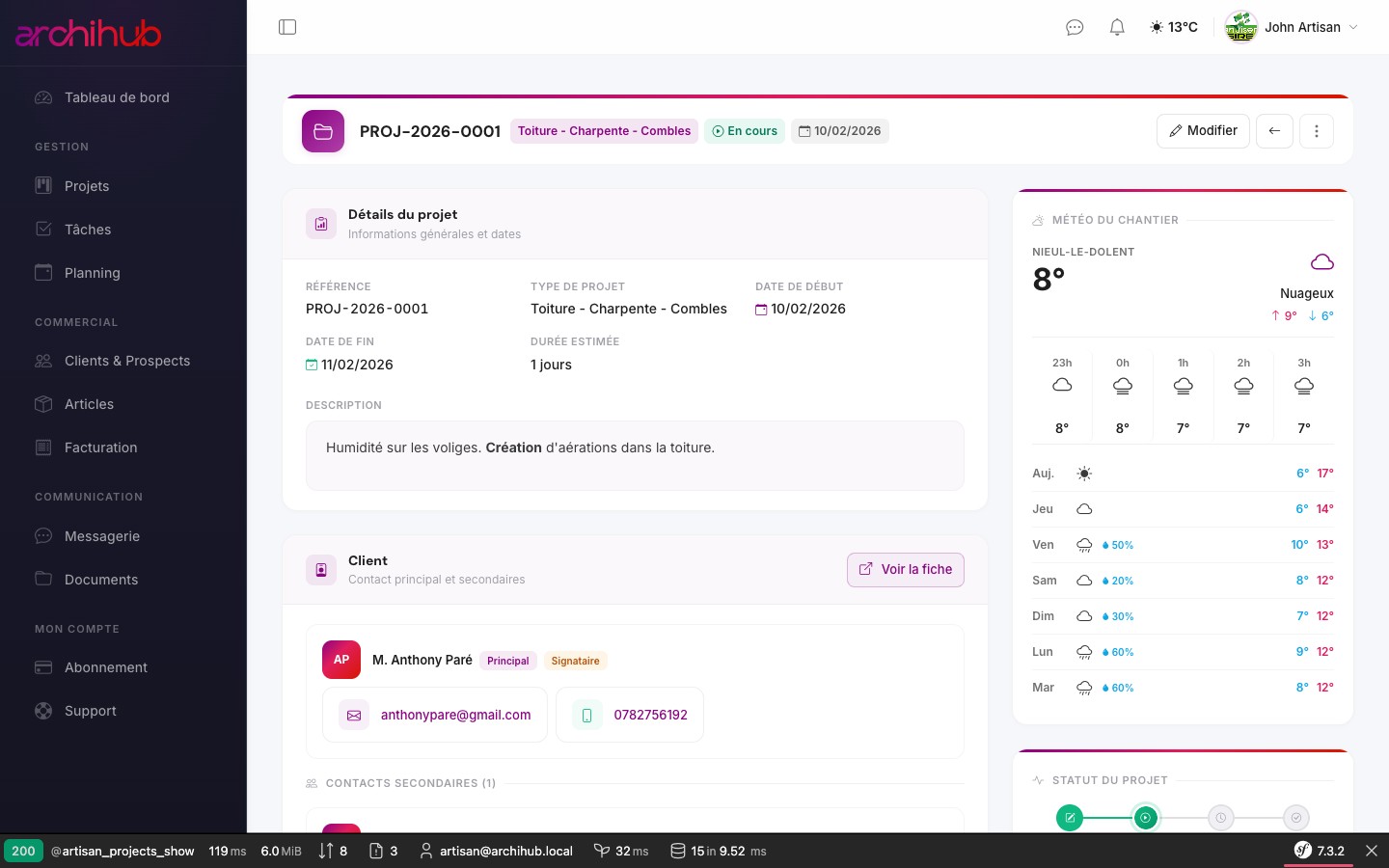 Fiche projet ArchiHub avec m&eacute;t&eacute;o